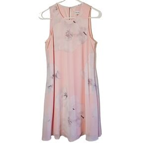Calvin Klein Sleeveless Pink Dress‎ Sz 8 Floral Chiffon Fairy Cottage Romantic